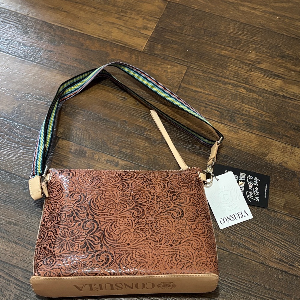 Consuela Embossed Tan Crossbody Bag